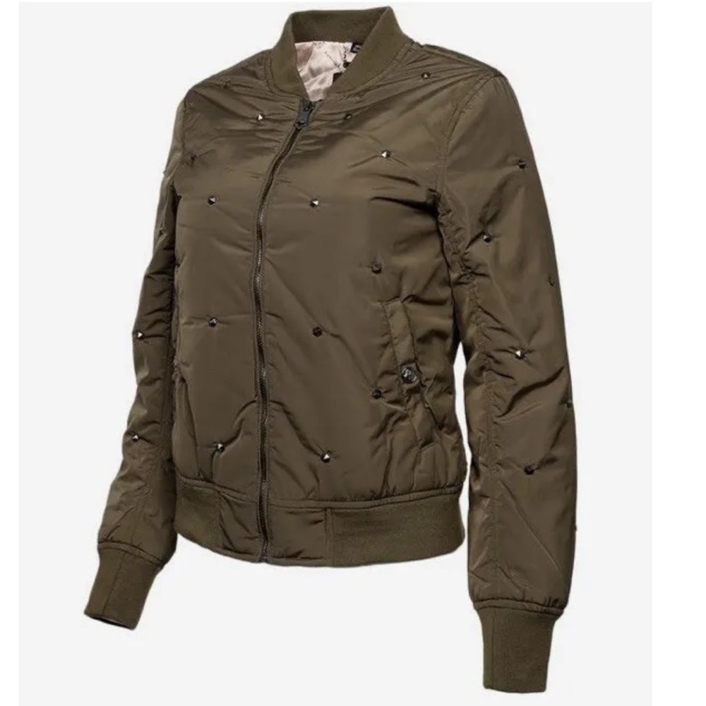 Nanette Lepore Studded Olive Bomber Jacket, Size Medium NWT!